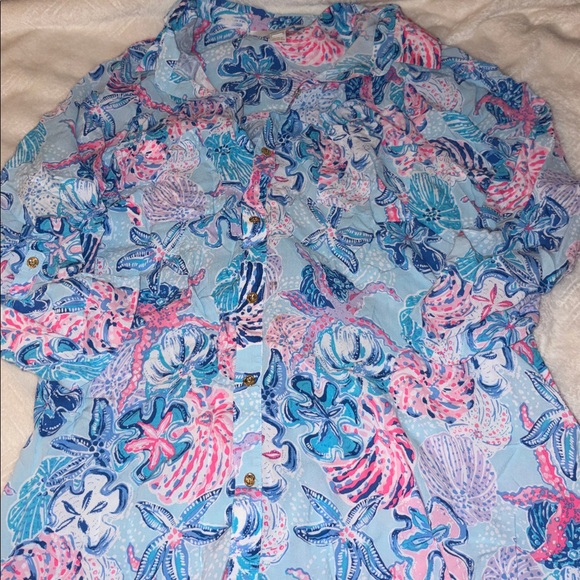 Lilly Pulitzer Natalie Shirtdress Cover-Up in Multi Bahamas Beachcomber print - Picture 4 of 7